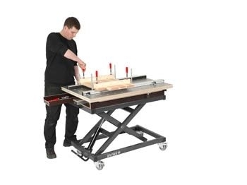 RUWI Hubtisch Basic Arbeitstisch HPL Lochrasterplatte RUWI Hubtisch Basic Arbeitstisch HPL Lochrasterplatte