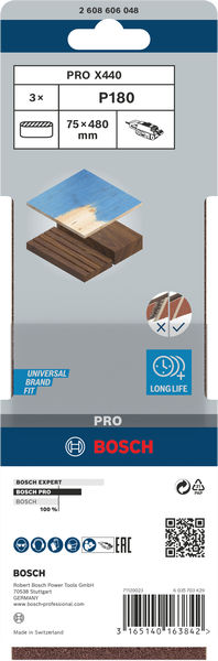 BOSCH PRO X440 Schleifband, 75 x 480 mm, G180, 3-tlg.