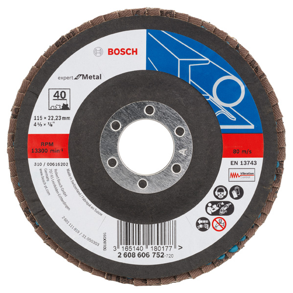 BOSCH Fächerschleifscheibe X551 Expert for Metal, gewinkelt, 115 mm, 40, Glasgewebe BOSCH Fächerschleifscheibe X551 Expert for Metal, gewinkelt, 115 mm, 40, Glasgewebe