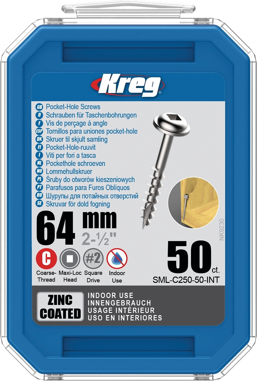 KREG Kreg Pocket-Hole Schrauben 64 mm, Verzinkt, Maxi-Loc, Grobgewinde, 50 Stück KREG Kreg Pocket-Hole Schrauben 64 mm, Verzinkt, Maxi-Loc, Grobgewinde, 50 Stück