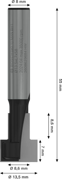 BOSCH PRO T-Nutfräser, Ø 13,5 x Ø 8,6, Schaft 8 mm