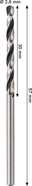 BOSCH Metal HSS Spiralbohrer, 2,6 x 30 x 57 mm, CYL-Schaft, 2-teilig