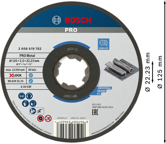 BOSCH PRO Metal X-Lock Trennscheibe, 125 x 2.5 x 22.23 mm, gerade BOSCH PRO Metal X-Lock Trennscheibe, 125 x 2.5 x 22.23 mm, gerade