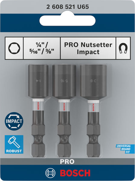 BOSCH PRO Nutsetter Impact Set , 1/4" x 50 mm, 5/16" x 50 mm, 3/8" x 50 mm, 3-tlg.