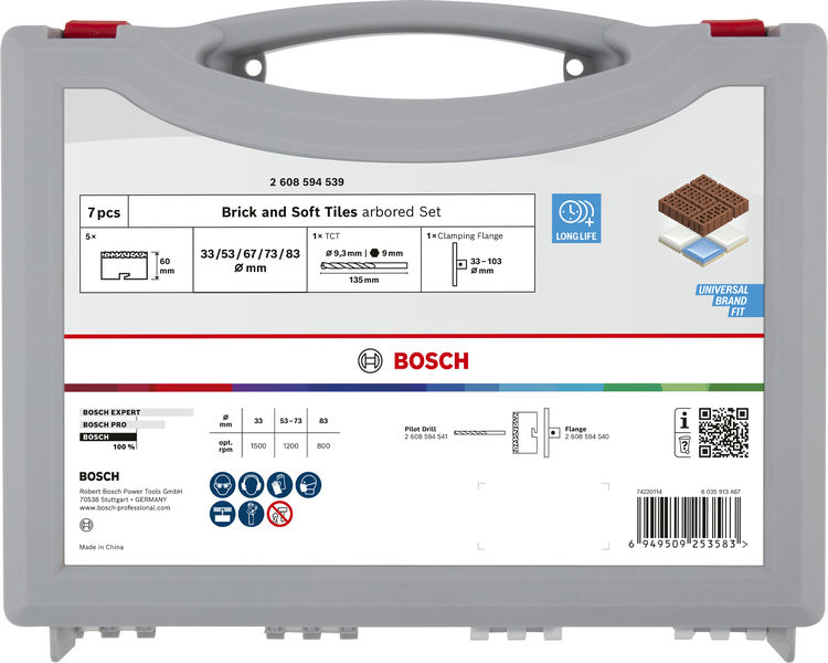 BOSCH Brick and Soft Tile Lochsägen-Set mit Aufsteckhalter, 33; 53; 67; 73; 83 x 60 mm BOSCH Brick and Soft Tile Lochsägen-Set mit Aufsteckhalter, 33; 53; 67; 73; 83 x 60 mm