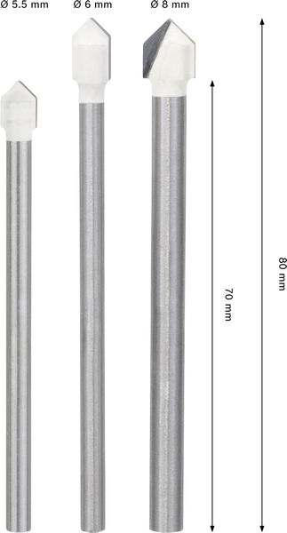 BOSCH CYL-9 Soft Ceramic Bohrer-Set, 5,5 x 70; 6 x 80; 8 x 80 mm, 3-tlg. BOSCH CYL-9 Soft Ceramic Bohrer-Set, 5,5 x 70; 6 x 80; 8 x 80 mm, 3-tlg.