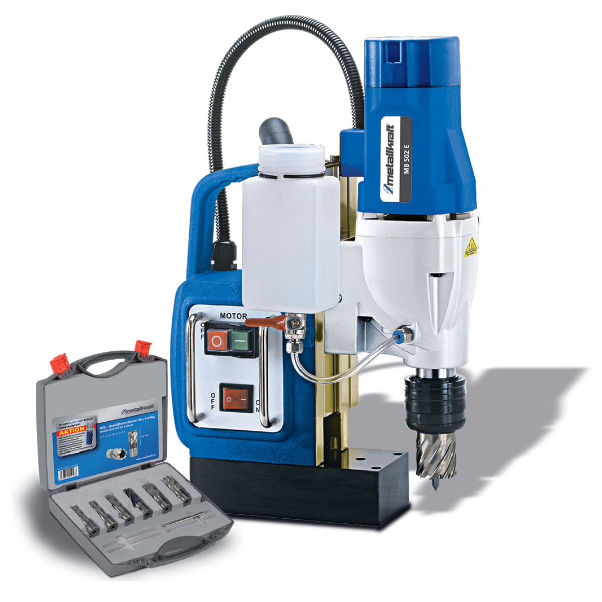 METALLKRAFT Magnetkernbohrmaschine mit Aktionsbeigabe 6-teiliges Kernbohrer-Set MB 502 E Aktions-Set METALLKRAFT Magnetkernbohrmaschine mit Aktionsbeigabe 6-teiliges Kernbohrer-Set MB 502 E Aktions-Set