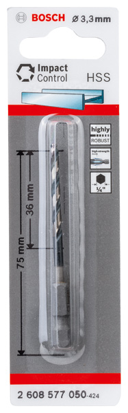 BOSCH HSS Spiralbohrer mit Sechskantschaft 3,3 mm