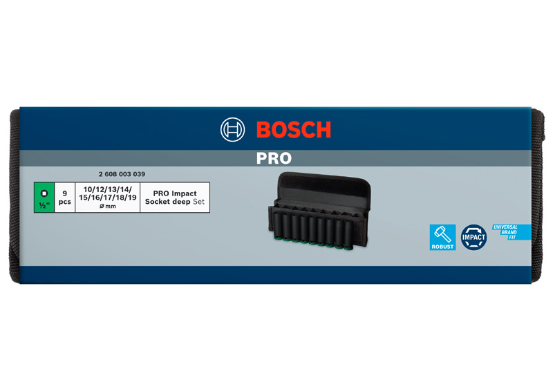 BOSCH PRO Impact Steckschlüsselsatz Set, 1/2", tief, 9-tlg.