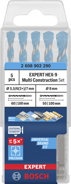 BOSCH EXPERT HEX-9 Multi Construction Bohrer-Set, D= 5,5 / 6 / 6 / 7 / 8 mm, 5-tlg. BOSCH EXPERT HEX-9 Multi Construction Bohrer-Set, D= 5,5 / 6 / 6 / 7 / 8 mm, 5-tlg.
